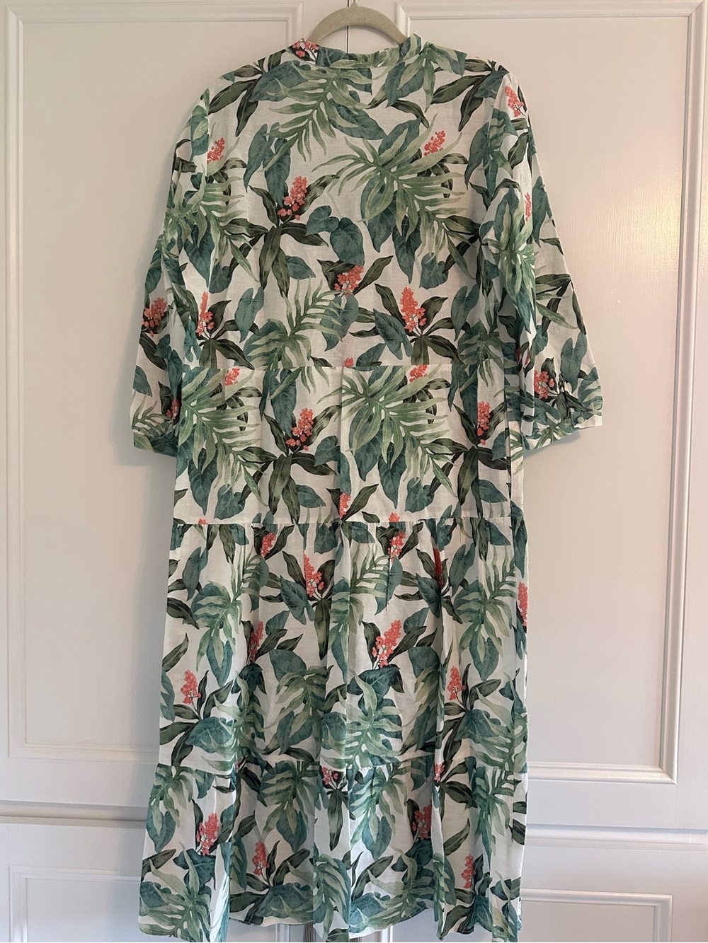 New J. McLaughlin Cunningham Green Tropical-Print V-Neck Maxi Dress Ruffle Hem L - Picture 5 of 9